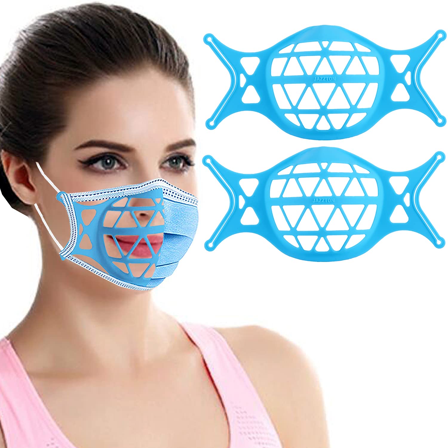 3D Silicone Face Mask Bracket-3D Mask Bracket Inner Support Frame for More Breathing Space,Keep Fabric Off Mouth,Cool Lipstick Protection Stand,Reusable&Washable (2 Pcs Blue)