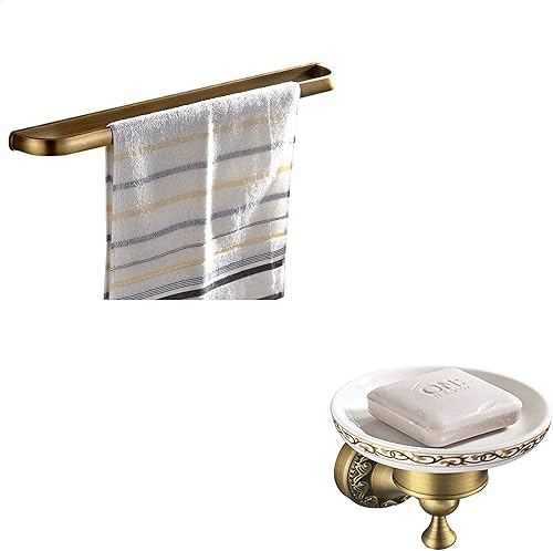 Leyden Barra de toalla de latón, jabonera antigua de ducha de baño, accesorio de baño montado en la pared, colgador de barra de toalla retro