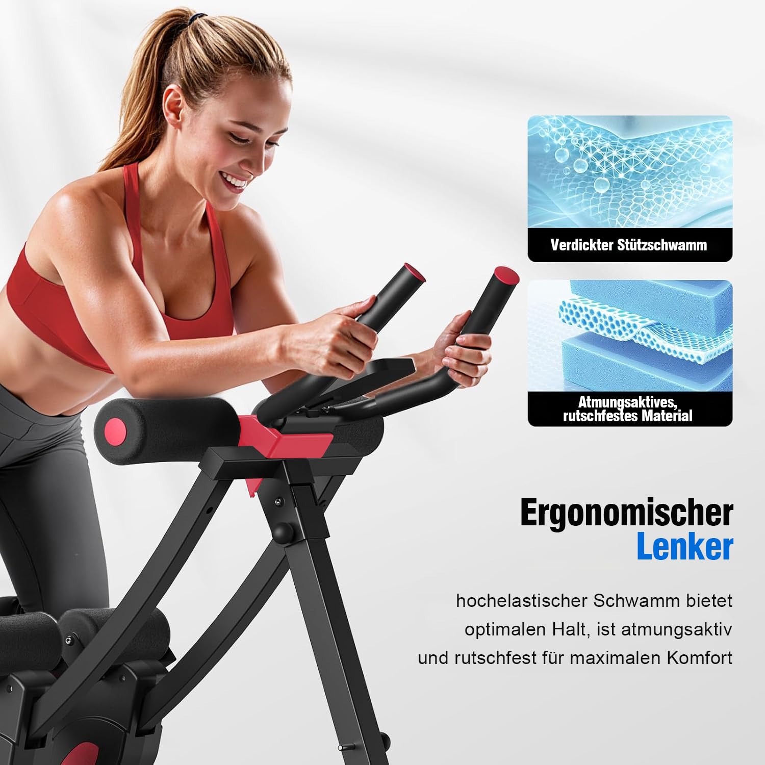 Bauchtrainer für Zuhause, Verstellbarer Bauchmuskeltrainer mit Doppel-Schienensystem, 200 kg belastbar, klappbar, Ganzkörper-Trainingsgerät fürs Home Gym, Widerstandsbänder & LCD-Monitor
