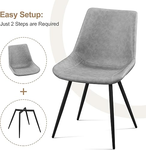Miniatura 8 de Yaheetech Juego de 4 sillas de comedor tapizadas de mediados de siglo con patas de metal de piel sintética para cocina, color gris