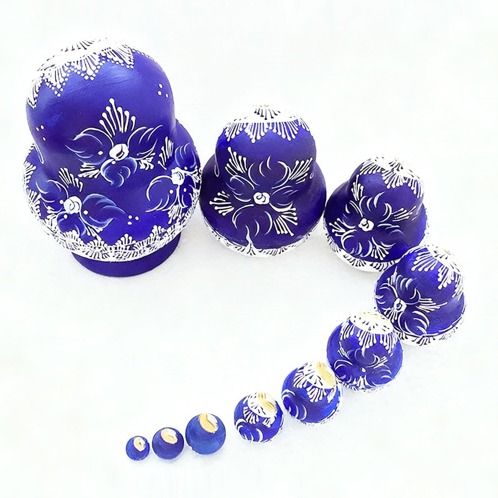 Muñecas Rusas para Adultos - 10 Piezas Madera Azul Y Porcelana Decoración De Escritorio | Muñecas Apilables Tradicionales | Para Niños, Adolescentes, Adultos, Coleccionistas, Cumpleaños, Fiestas,
