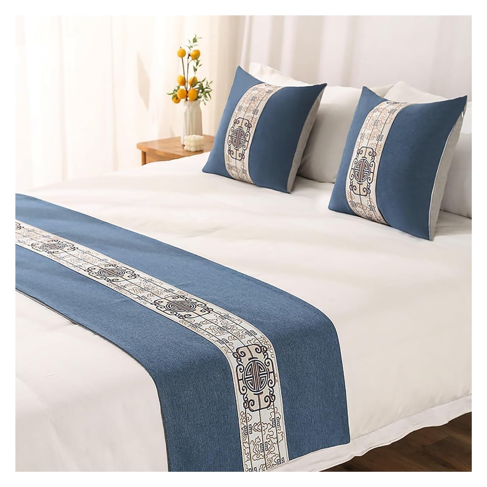JFGCTYHXY Bed linen throws, Embroidery King Bed Scarf Runner Bedding Scarves Cover For Home Hotel Guesthouse(Blu,48 * 240cm for 180cm Bed)