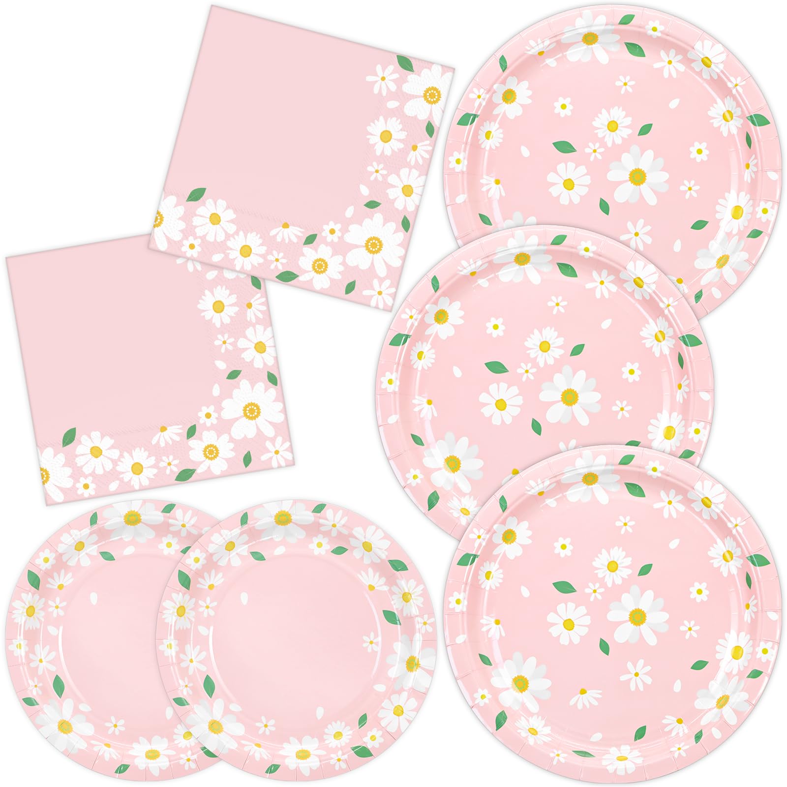 DYLIVeS Pink Daisy Party Supplies Set, Daisy Flower Paper Dinner Plates Daisy Dessert Plates, Luncheon Napkins for Girls Birthday Baby Shower Weddings
