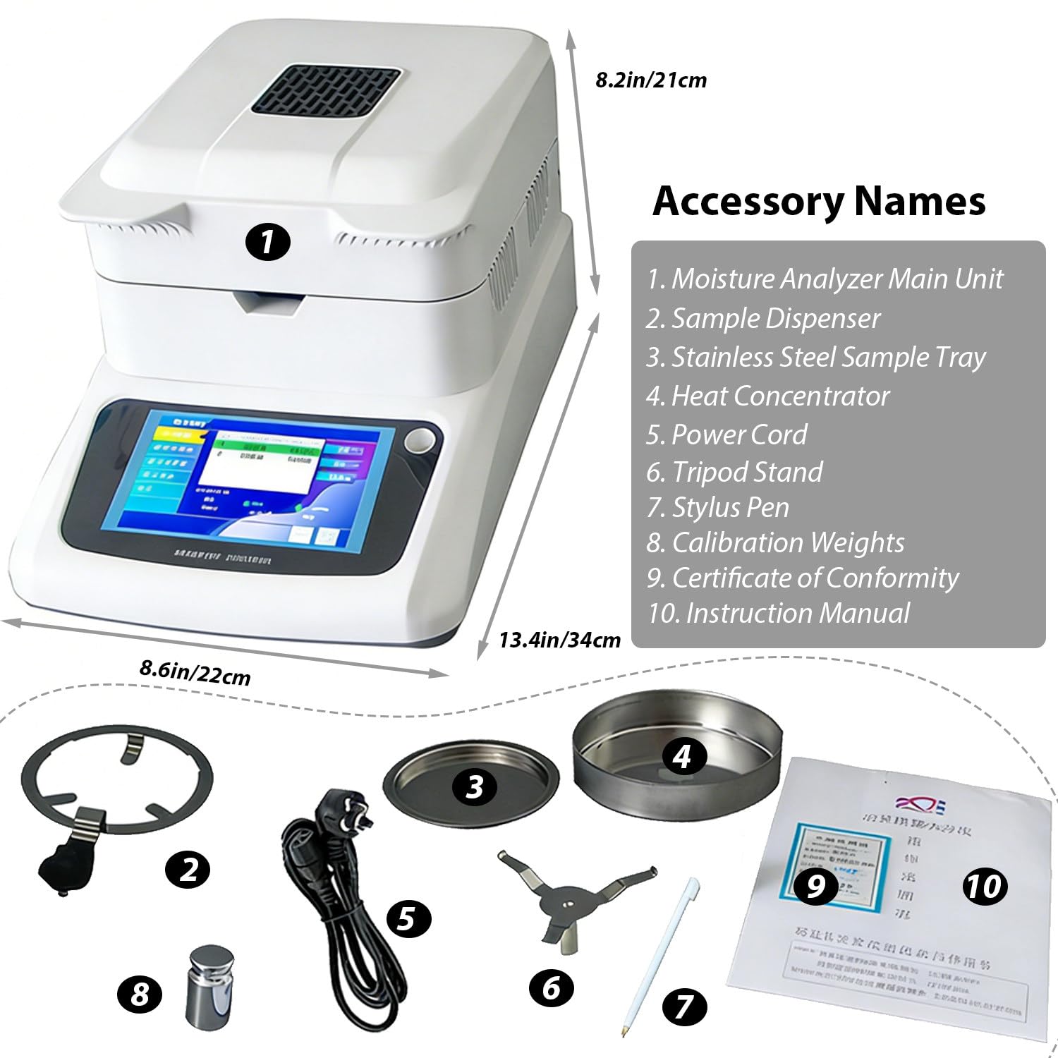 Medidor de humedad digital, analizador de calefacción halógeno, precisión de 0,001 g, probador de temperatura ajustable para té y polvos químicos, portátil 110 V-120 V