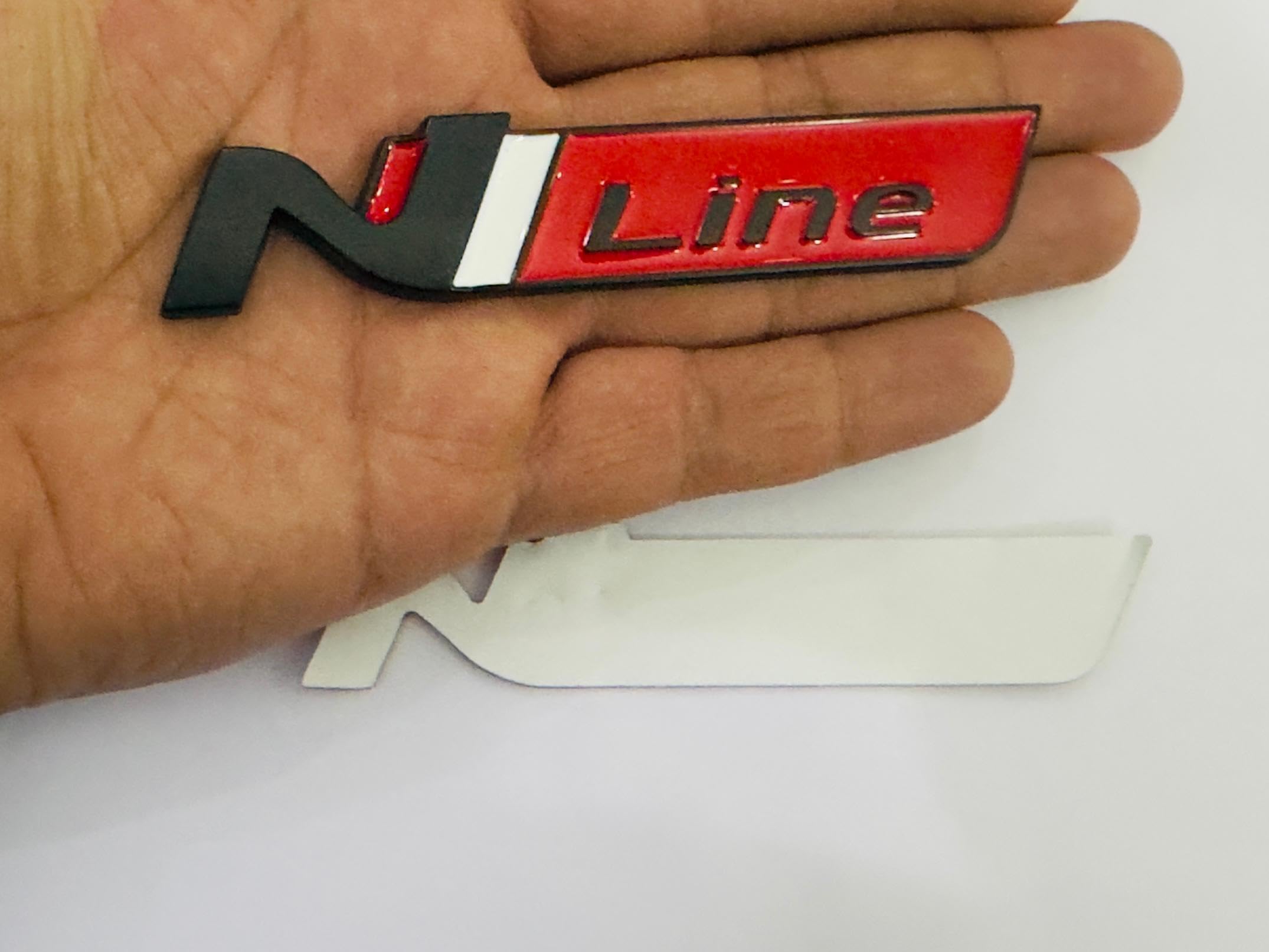 Emblem 3D Stickers Front Hood N-Line/N Line Grill Rear Trunk Side 3cmx11cm Car Bike Metal Logo Door Fender Badge Sticker Suitable for N Sports for Car (Black-RED Grill N-LINE Logo)-image-40