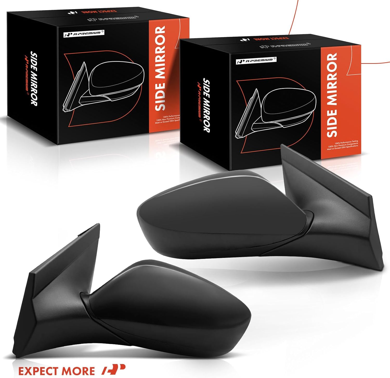 A-Premium Pair (2) Driver and Passenger Side Power Door Mirror - Compatible with Hyundai Accent 2012-2017 - Heated Manual Folding Black Outside Rear View Mirror - Replace# 876101R220