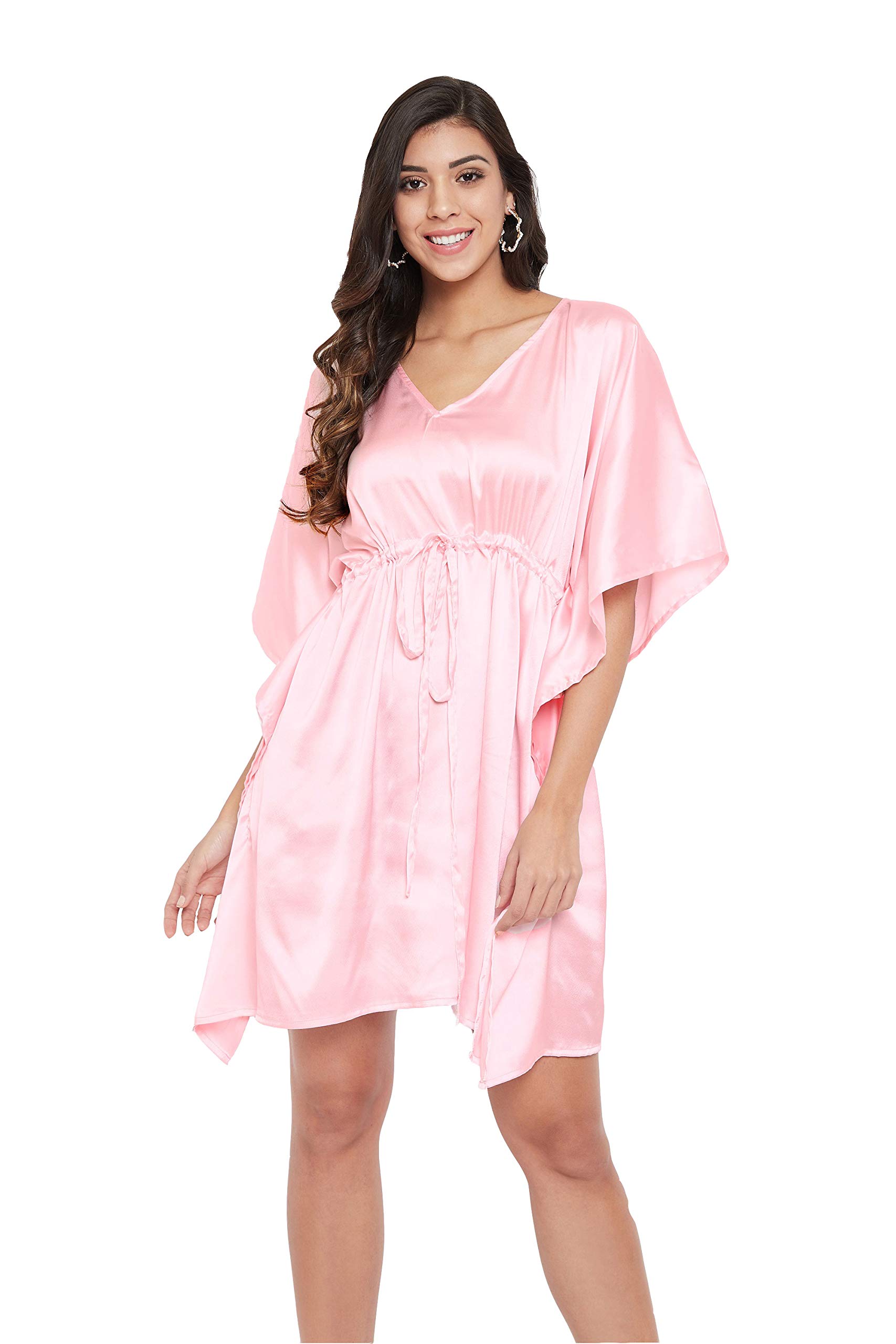 riara Satin Nighty Short Kaftan Plus Size Kimono Sleeve with Robe Style Nightdress Sleep Wear Tunic for Women-picture-23