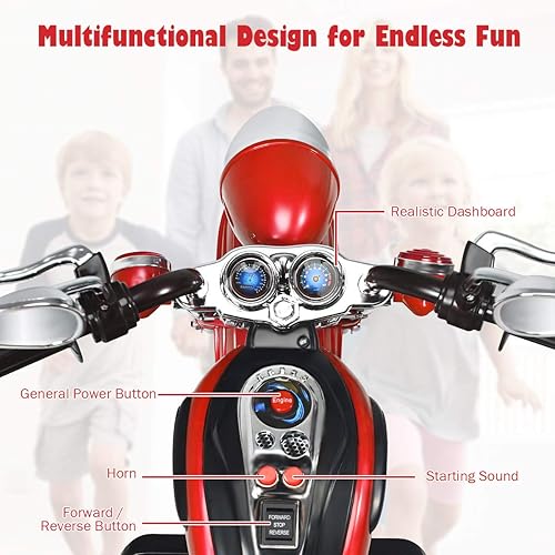 Miniatura 3 de Costzon Motocicleta picadora para niños triciclo de motocicleta alimentado por batería de 6 V con bocina faro interruptor de avancereverso