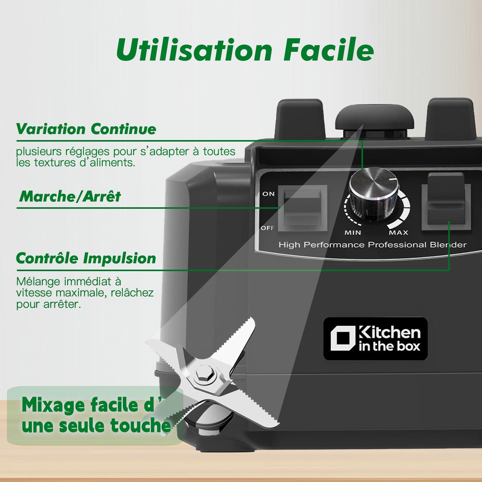 Kitchen in the box Blender Professionnel 2L, Mixeur électrique 1500W Haute Performance, Le choix pro des cuisines familiales, Lames premium à 8 points, Smoothie parfait en 30s, Glace Pilée (Argent)