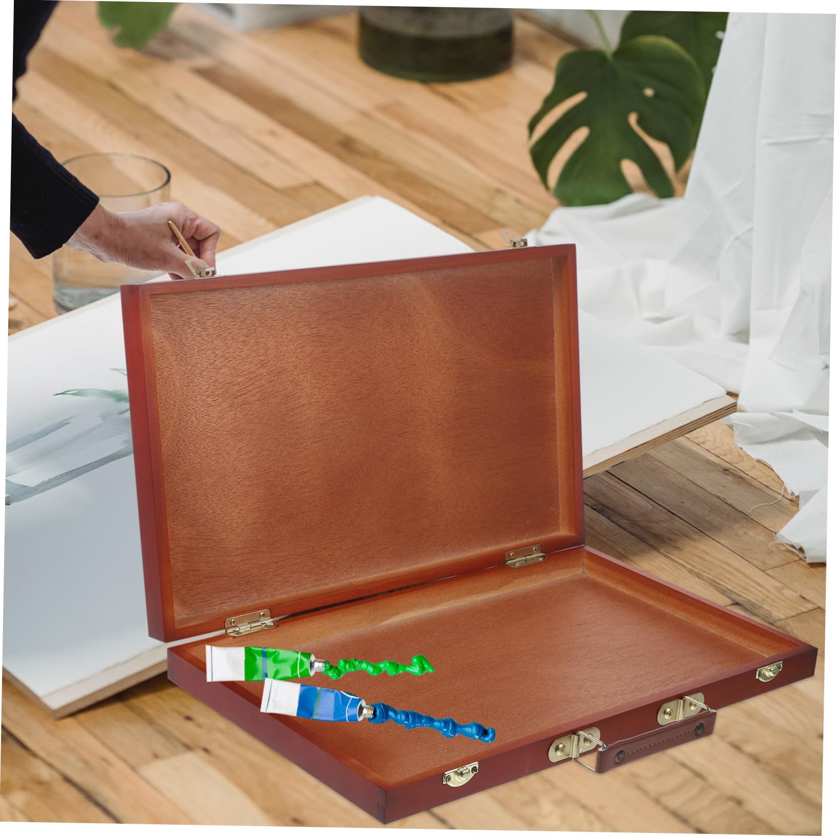 ABOOFAN Boîte de Peinture Bois Multifonctionnelle Légère Boîte à Crayons Portable Style Européen pour Artistes Mallette de Dessin et Rangement Outils Peinture