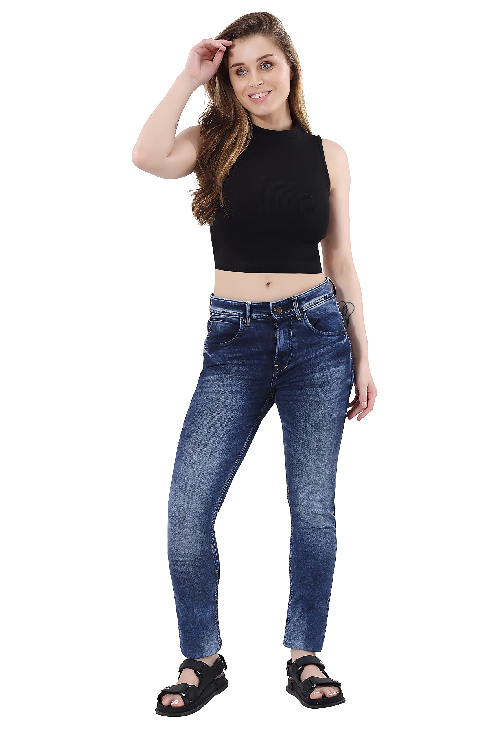 TRASA Womens Sleeveless Rib Knitted 100 Percent Cotton Racer Back Tank Tops Halter Neck Crop Tops - Black - Medium - Slim Fit - Image 7 thumbnail