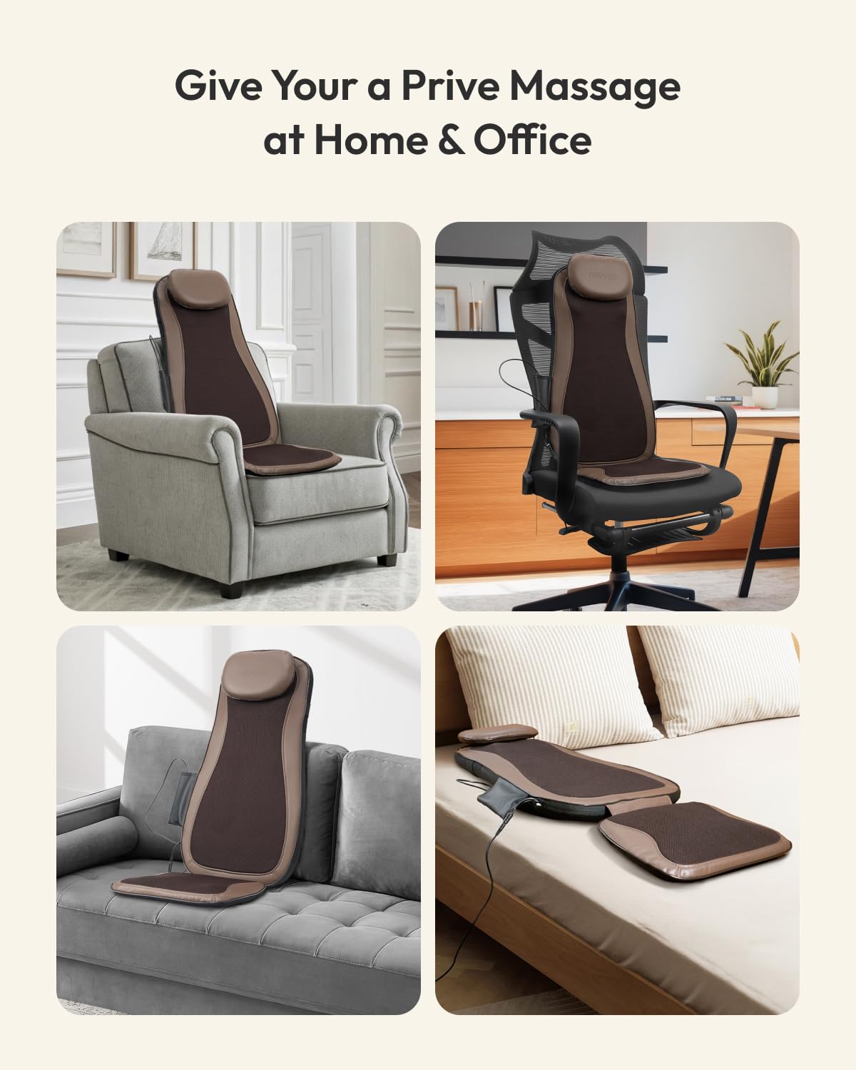 Massagesitzauflage,Massagematte mit Wärmefunktion,Rückenmassagegerät mit 3D Massage,Massagegerät Rücken mit Vibration,Shiatsu Massagegerät mit 3 Intensitäten,Massageauflage Zu Hause,V-WMB01