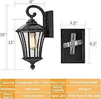 Vista 4 de YSN 16" Solar Wall Lights Outdoor, Dusk to Dawn Exterior Lighting Fixtures, Black Solar Porch Lights Outdoor Sconce Lights, Waterproof Outside Light