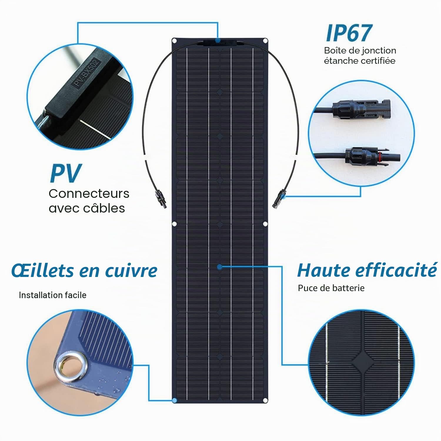 Panneau Solaire Portable Flexible 200W/400W/800W, Module photovoltaïque monocristallin Flexible 12V-24V, contrôleur de Charge 40A pour Camping-Car, Voiture, Bateau, Caravane Black-200W