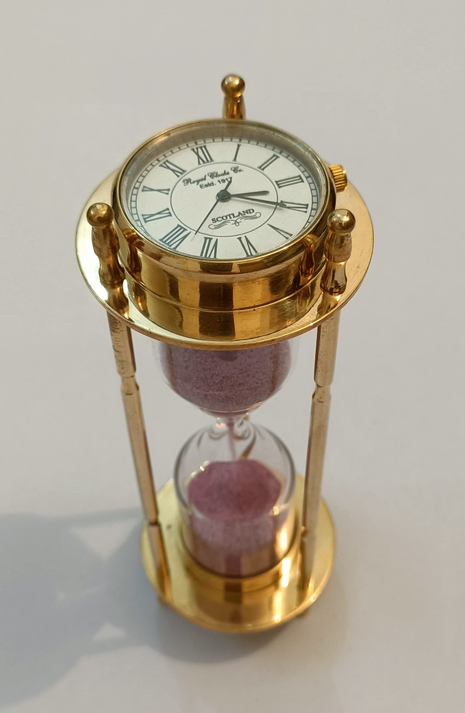 SOHRAB NAUTICALS Solid Brass Antique Sand Timer Watch with Compass Size Colour Gold Finishing use Home Decor Size L=5 W=5 H=14cm Weight 200 gm
