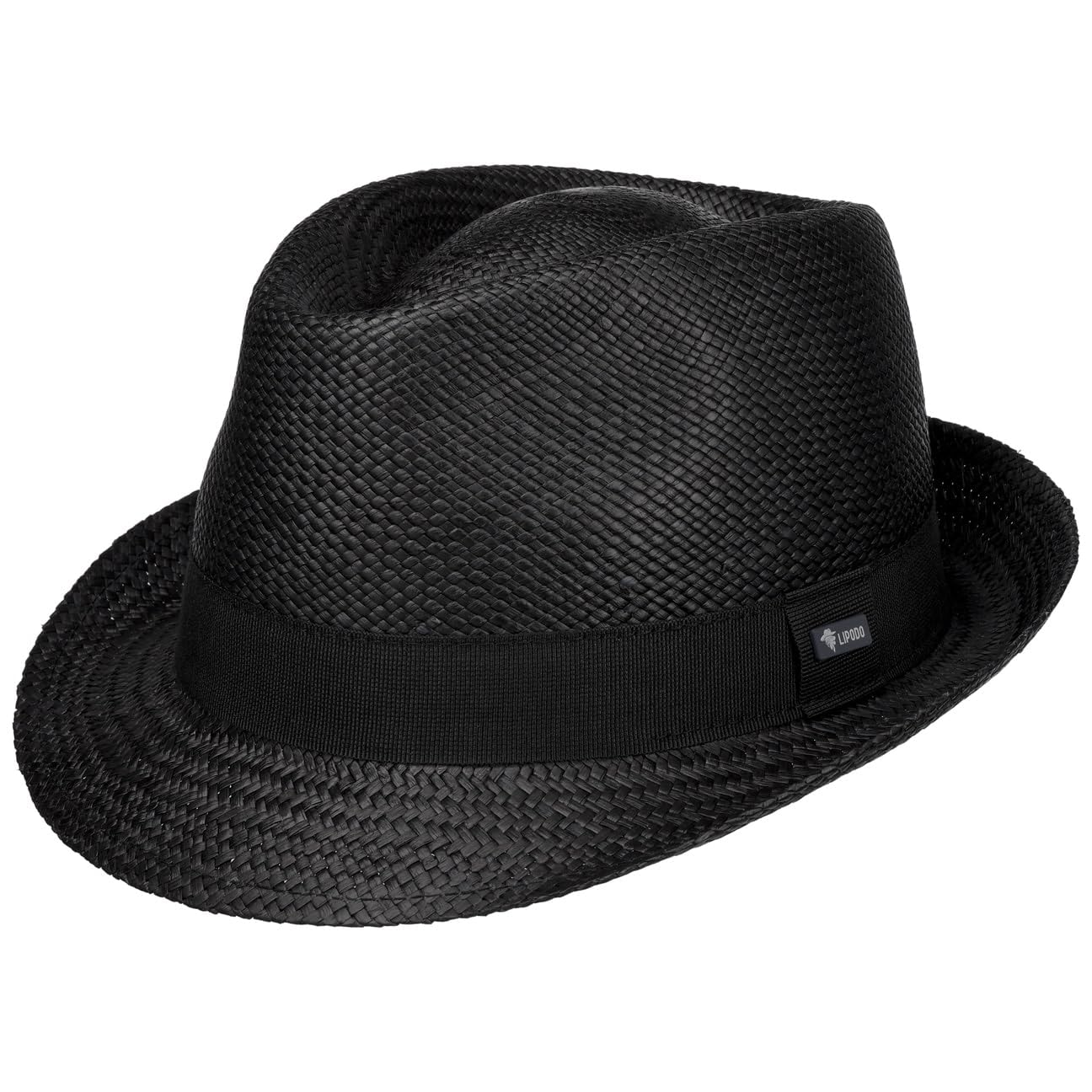 Lipodo Jaston Trilby Fedora Hat Made in Italy Unisex Summer Straw Handmade Lightweight Grosgrain Band Black