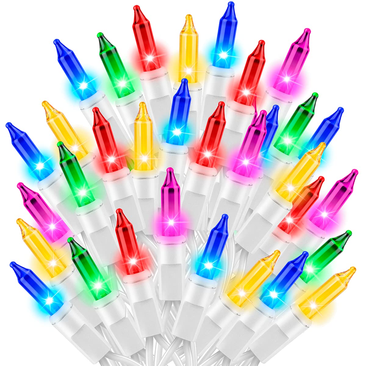 TWINGLEHOME Ultra-Bright Connects End to End Multi Christmas Mini Lights 100L 19.6Ft UL Listed Incandescent Bulb String Light Set for Indoor Outdoor Holiday Garden Party Christmas Tree Garland Decor