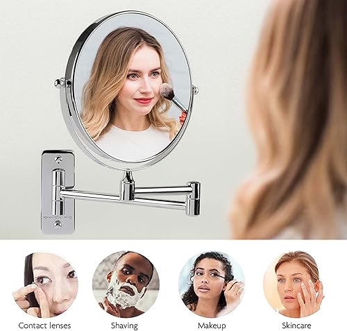 Miniatura 5 de Ovente Espejo de maquillaje de montaje en pared de 7 pulgadas 1 lupa y 7 aumentos reflejo redondo giratorio ajustable de doble cara extensible brazo