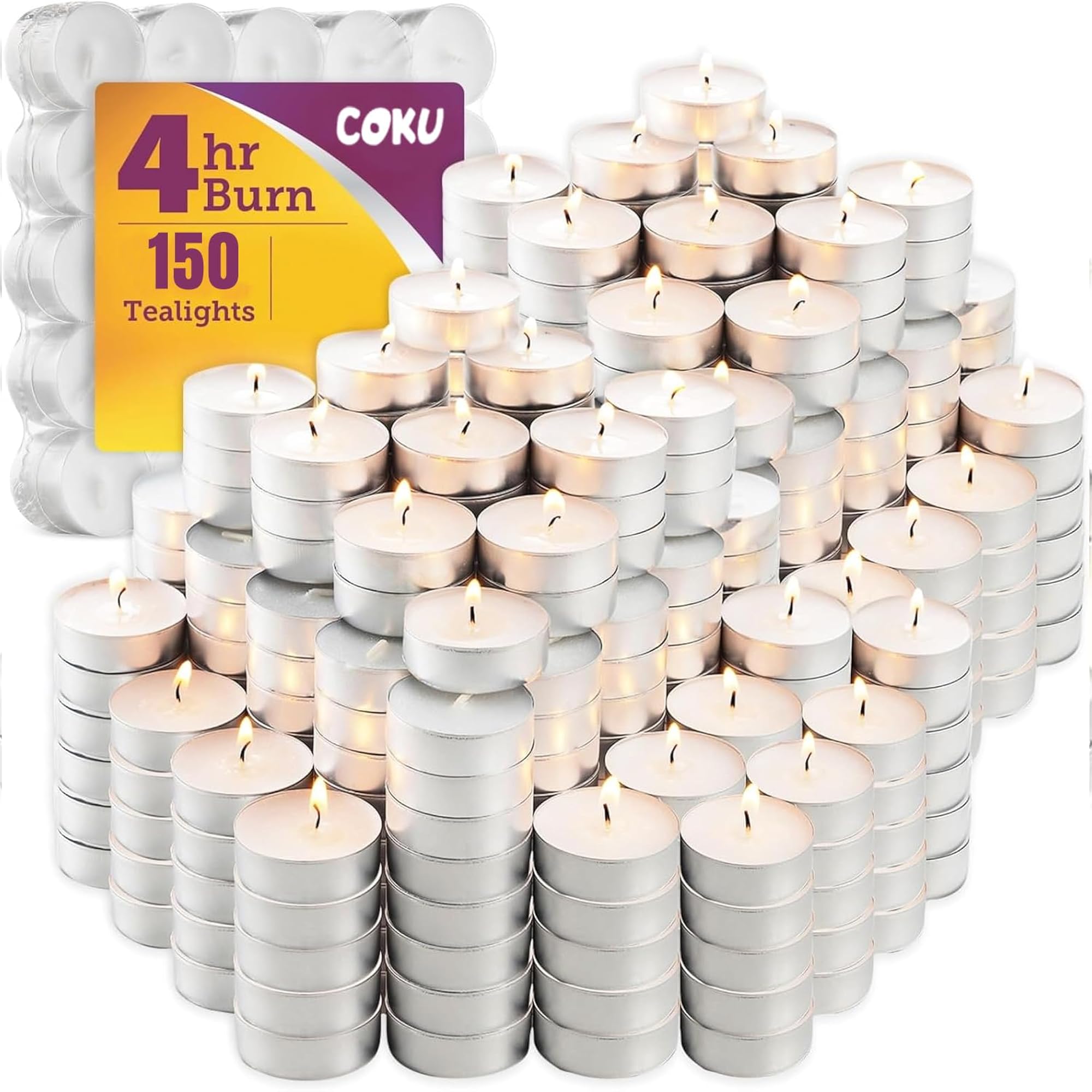 Unscented Wax Tea Light Candles, Bulk Pack