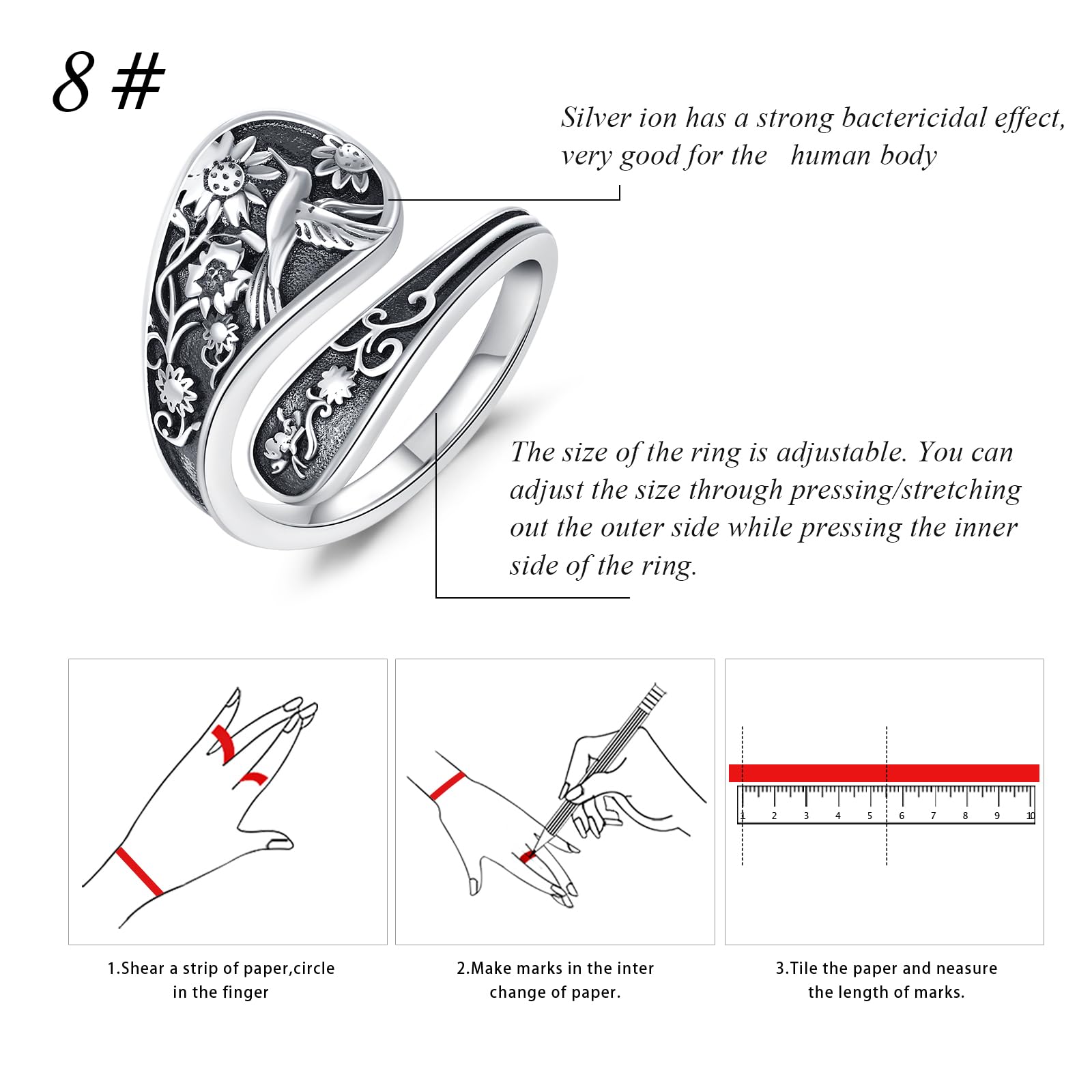 Löffelringe Für Frauen 925 Sterling Silber Kolibri Löffel Ring Verstellbarer Daumenring Im Vintage Boho Stil Schmuck Geburtstagsgeschenke Für Frauen Mama