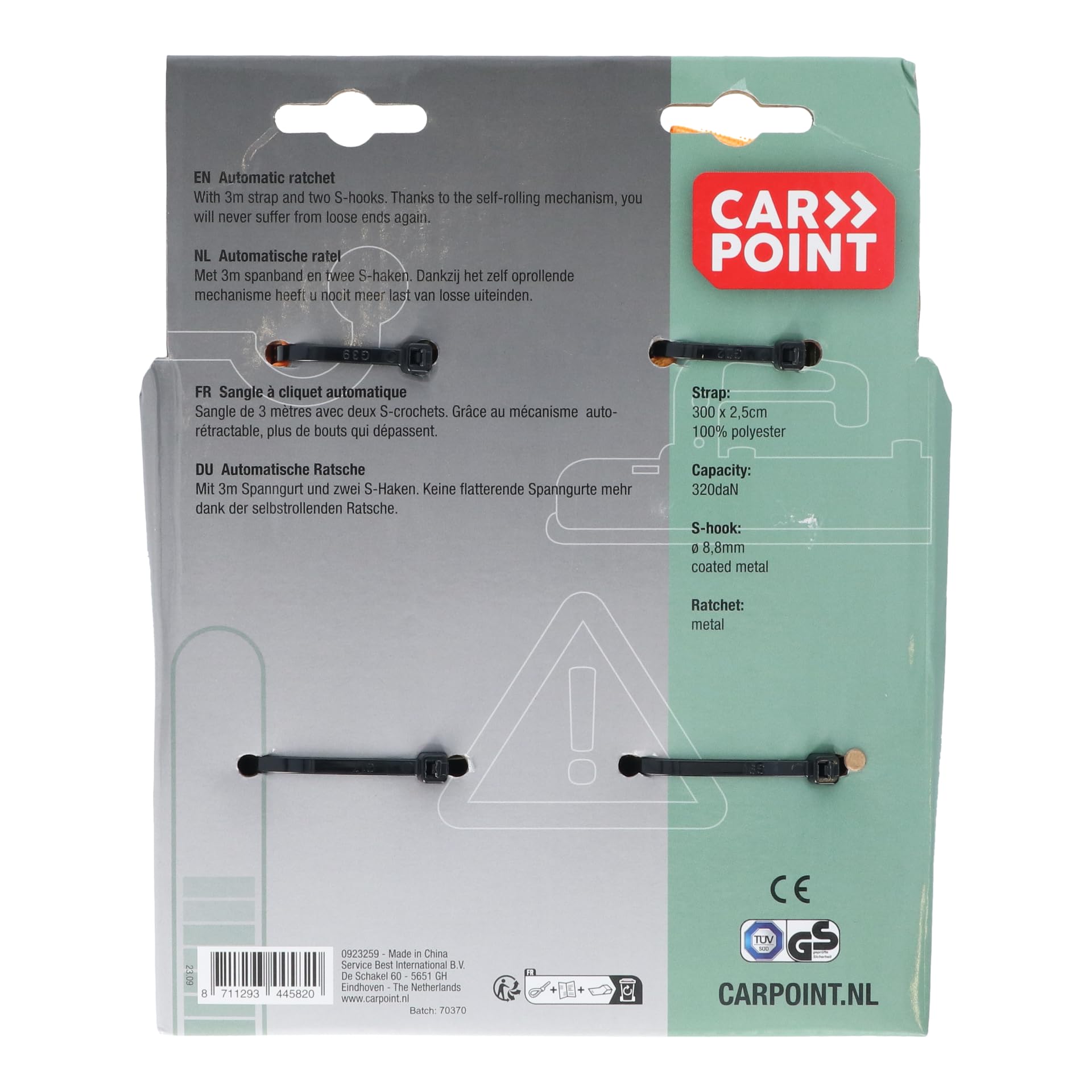 CARPOINT Cinghie di fissaggio 0923259 25mm Poliestere, Acciaio 3m
