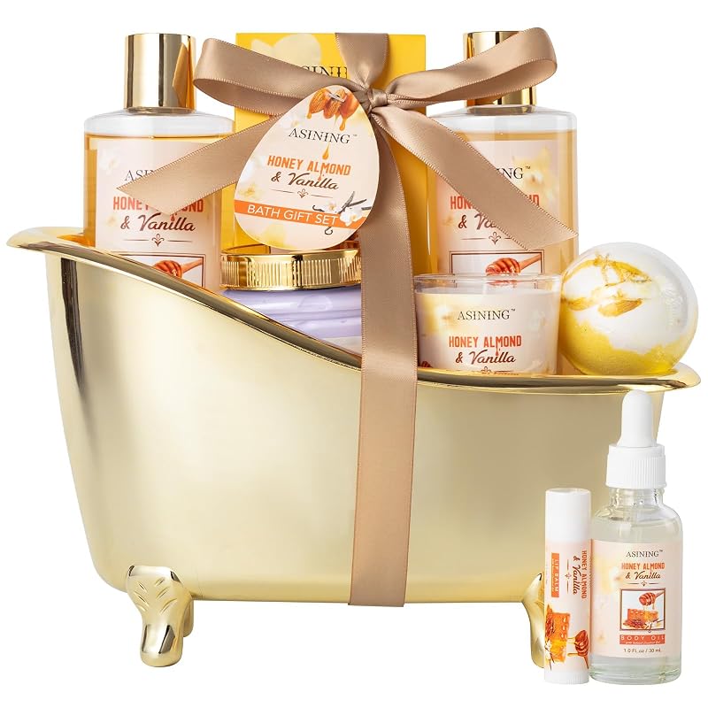 Kit de banho e cuidados corporais ASINING com fragrância Honey Almond, 8 peças