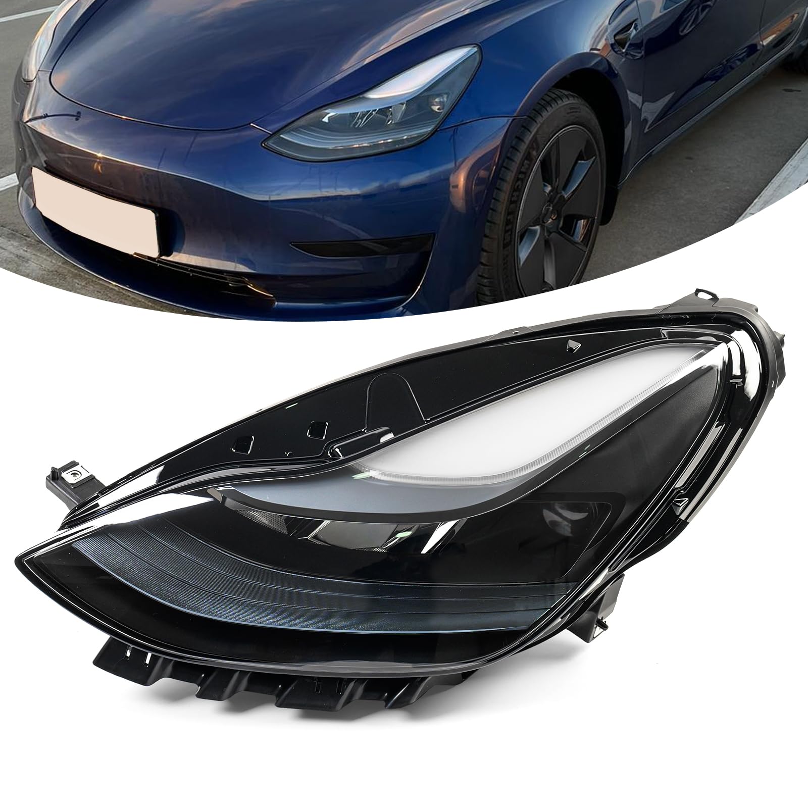 Left Full LED Headlight Compatible with Tesla Model 3/Model Y 2021 2022 2023 Base Mayor Performance Long Range Standard Estandar,Head Lamp Assembly For 1514952-00-D
