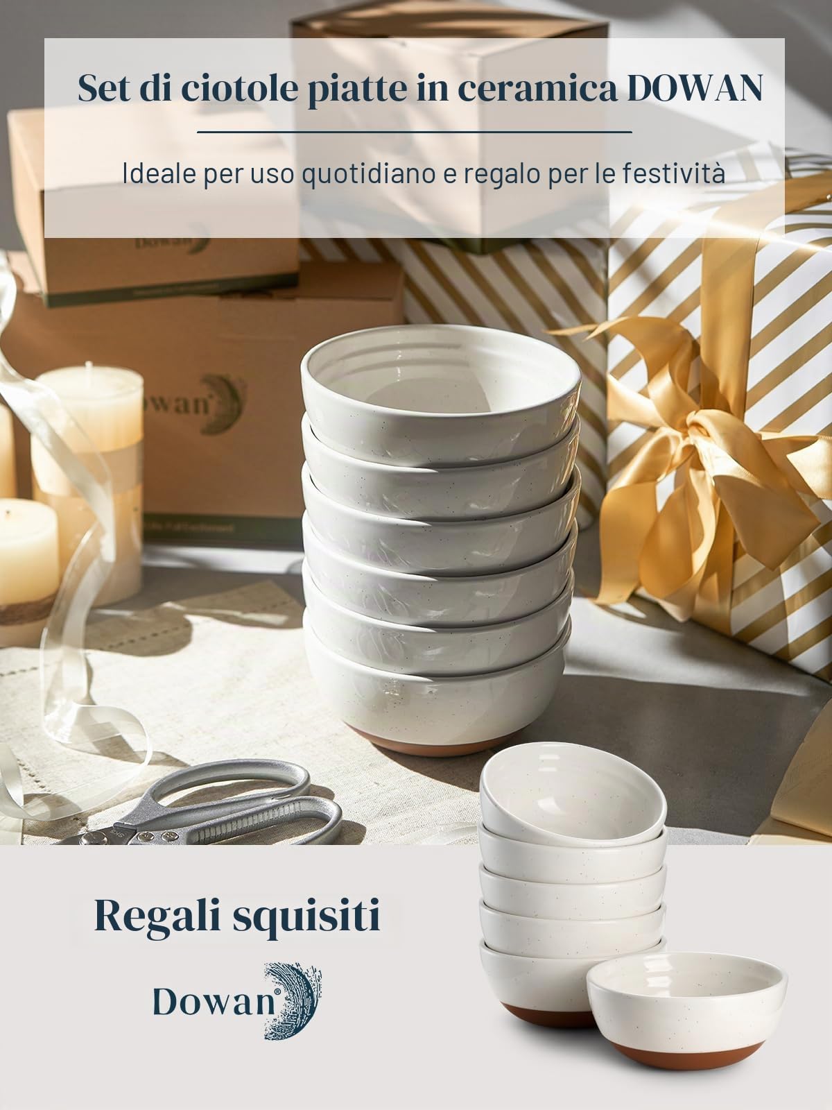 DOWAN Ciotole Aperitivo in Porcellana 270Ml - Ciotola in Ceramica Set di 6 per Gelato, Zuppa, Cereali, Riso,Yogurt - Adatto per Microonde e Lavastoviglie - Vaniglia Bianca