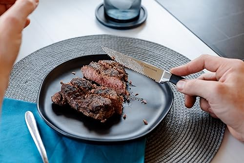 Miniatura 4 de Juego de 4 cuchillos para carne de alta calidad, cuchillas dentadas afiladas, acero inoxidable forjado de alto carbono, espiga completa, mango