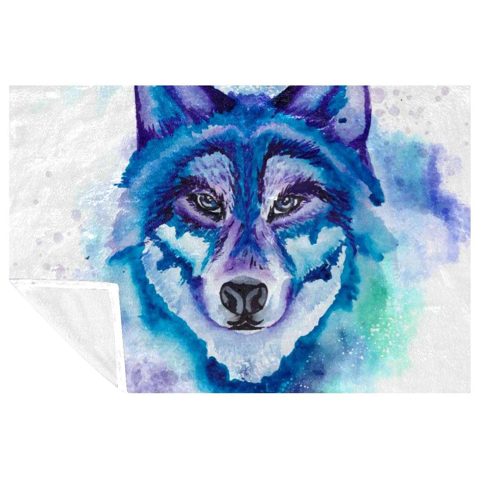 Couverture loup 150x100 cm : plaid chaud et doux en microfibre pour lit