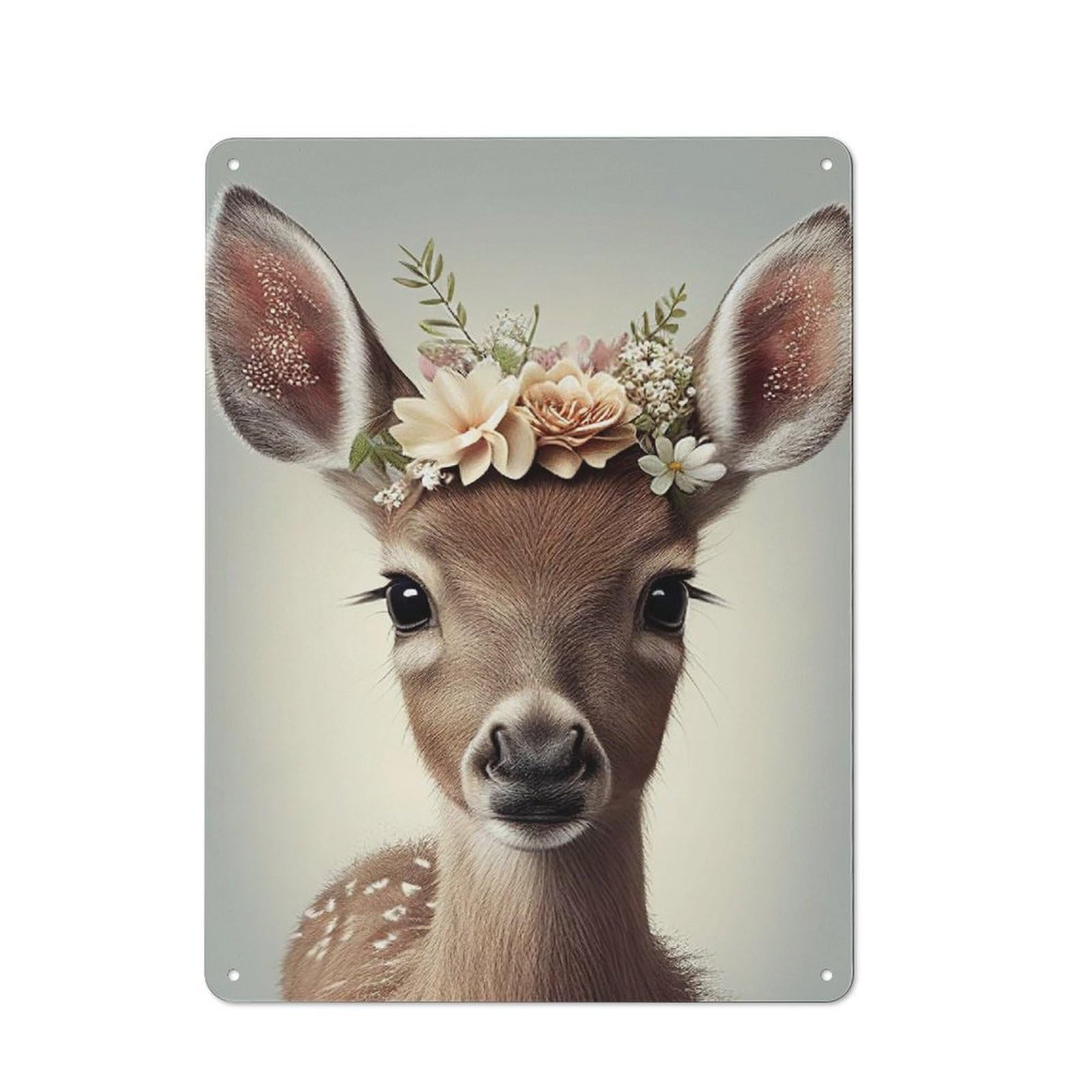 Junmoney Deer Floral Animal Face Casual Metal Wall Decor 40X30cm, Tin Sign For Greenhouse, Garden Room, Cafe Or Entryway