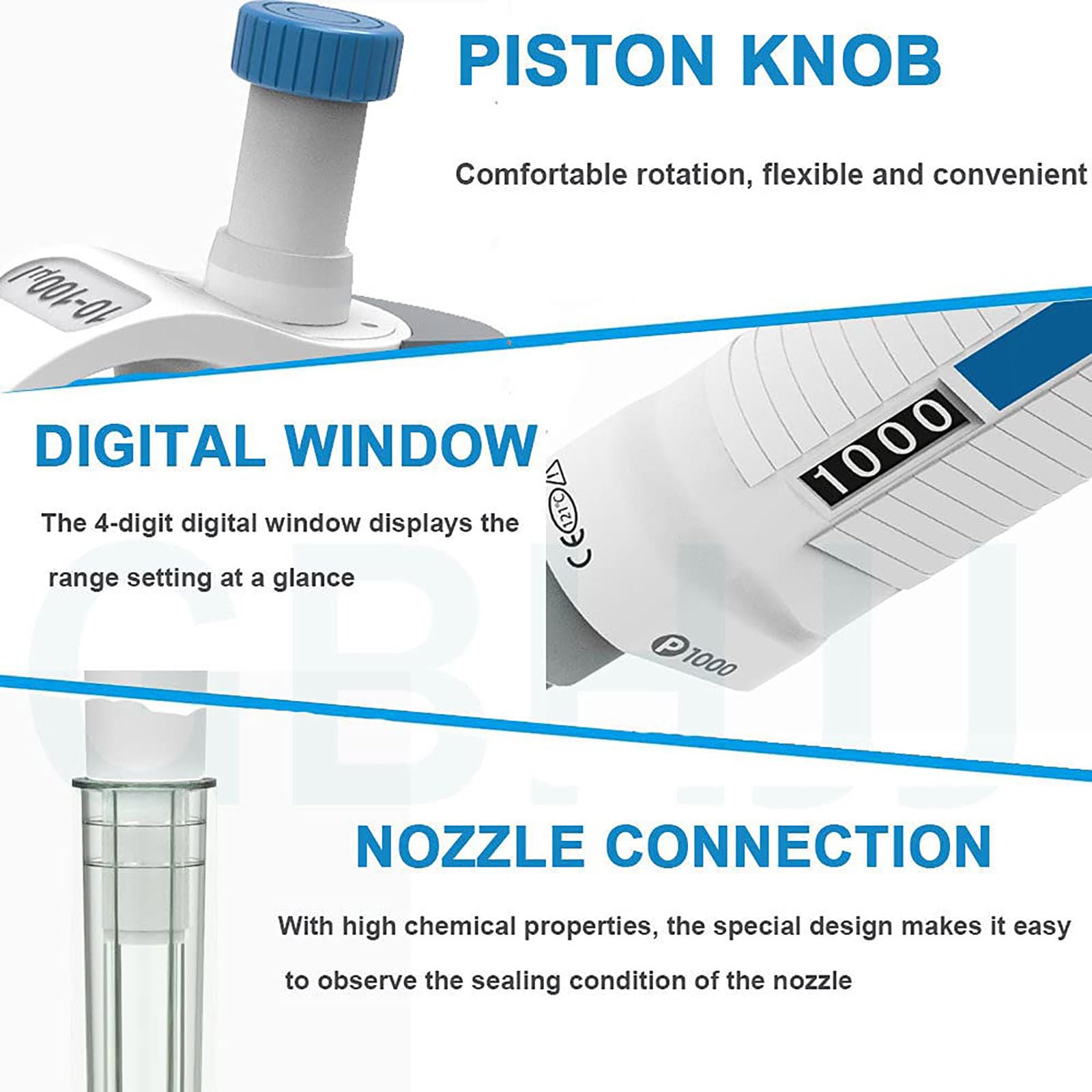Micropipetta A Canale Singolo, Pipetta A Ripetizione Manuale, 0,1μL-10ml / Alta Precisione, Molti Tipi di Specifiche, Regolabile Digitale, con Puntali per Pipetta,1000~5000μl