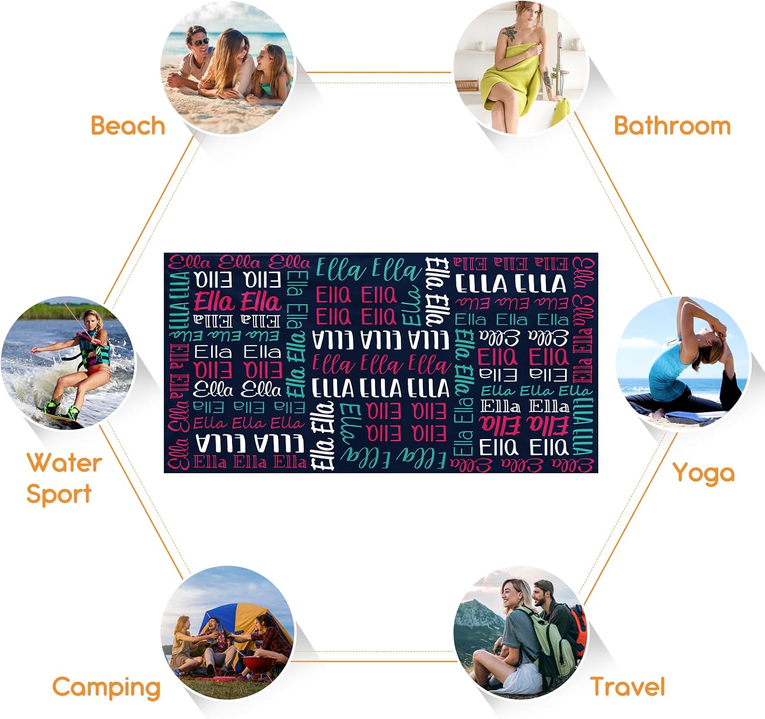 Personalized Beach Towel with Bag - Custom Oversized Soft Lightweight Absorbent Microfiber Bath Pool Towels with Multi-Fonts Name Design for Baby Kids Adults Boys Girls Gifts Color07