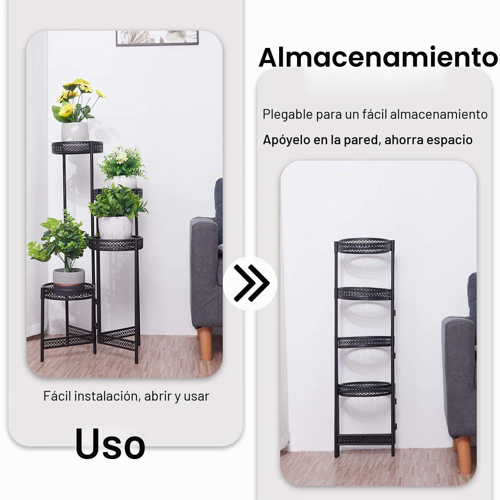 unho Soporte Plantas Interior Exterior Plegable, Soporte Macetas Estanterias para Macetas con 4 Niveles Escalera para Macetas de Metal Estanterias Decorativas Plantas Salón Balcón Oficina 53 x 90 cm