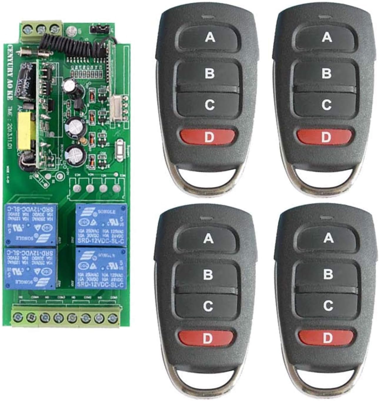Smart Home AC85 V ~ 250 V 220 V 230 V 4 canales Interruptor remoto inalámbrico interruptor relé salida de voltaje módulo receptor interruptor inalámbrico y transmisor de 4 unidades