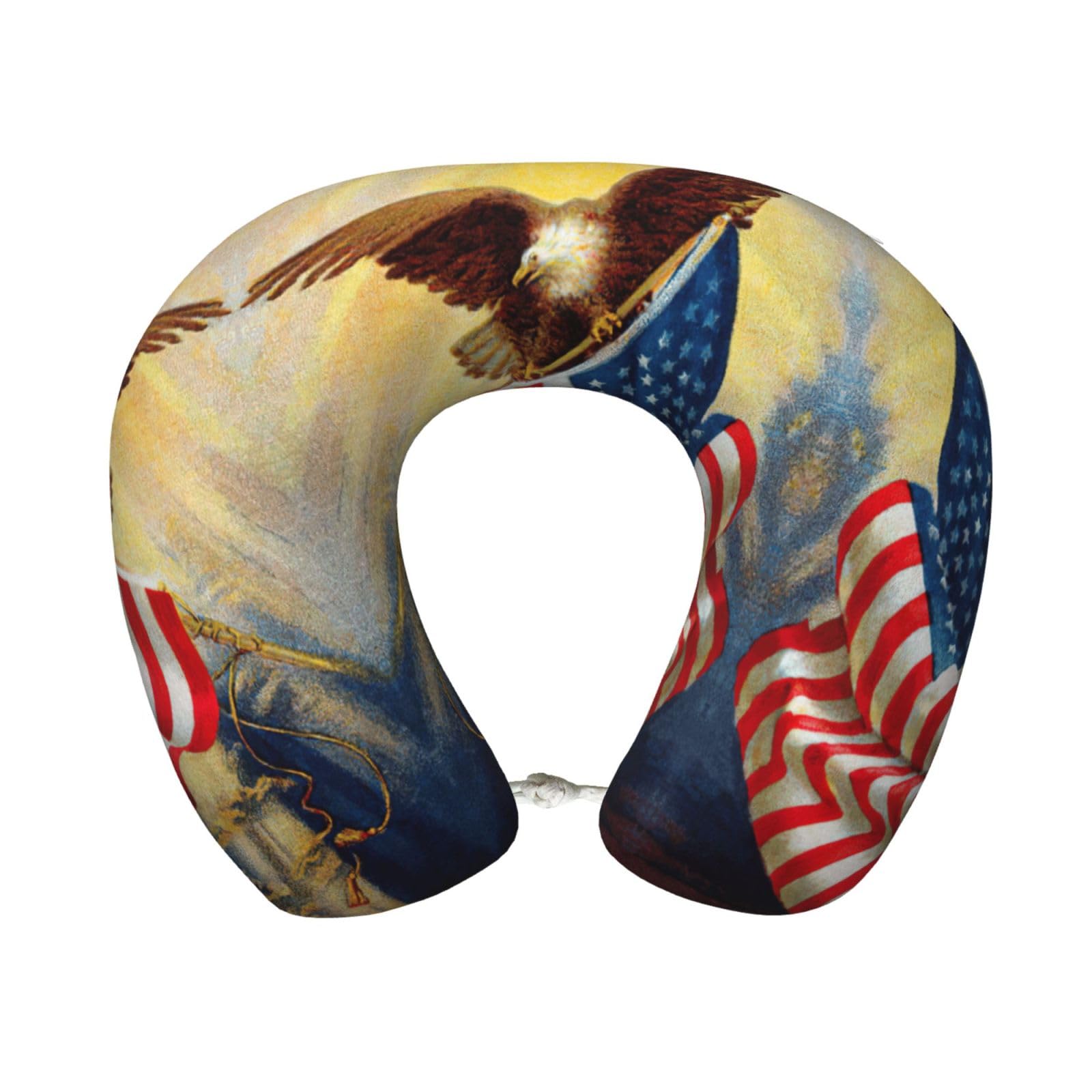 Yagdaa Black American Usa Flag Eagle Art Print U-Shape Travel Neck Pillows Memory Foam Neck Pillow For Airplane Car Office Sleeping Rest