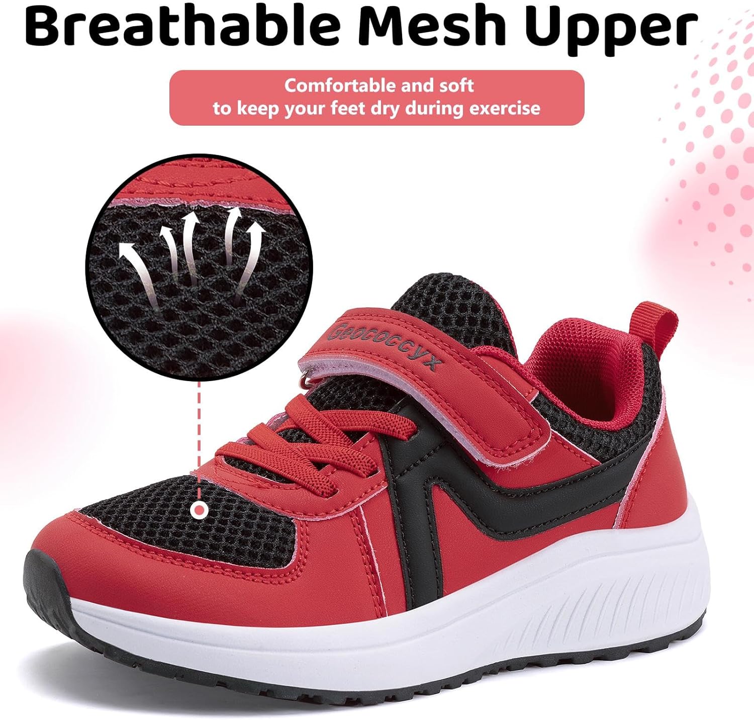 Kid's Wide Toe Box Sneakers Durable Slip On Walking Running Tennis Shoes for Boy and Girl Red Size Big Kid 2.5 - Image 3