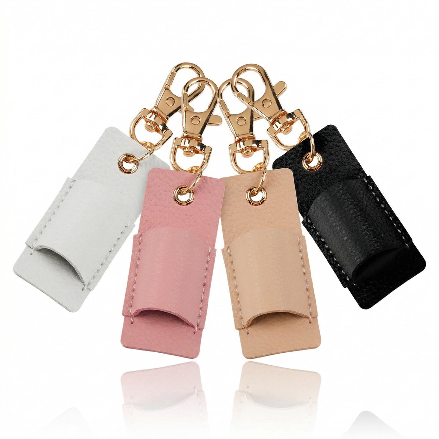 Wellrun Black,White,Pink,Beige 4Pcs Lanyard Pen Holder,Anti-Lost Pu Leather Pen Holder With Keychain,Portable Clip-On Pencil Case For Teachers,Students, Nurses,Conferences,Schools