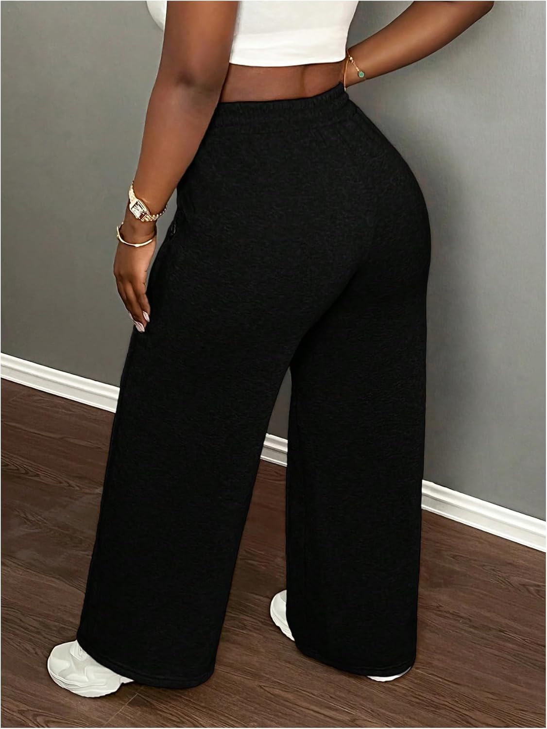 WDIRARA Women's High Waisted Baggy Pants Drawstring Waist Seaming Wide Leg Pants - Image 2