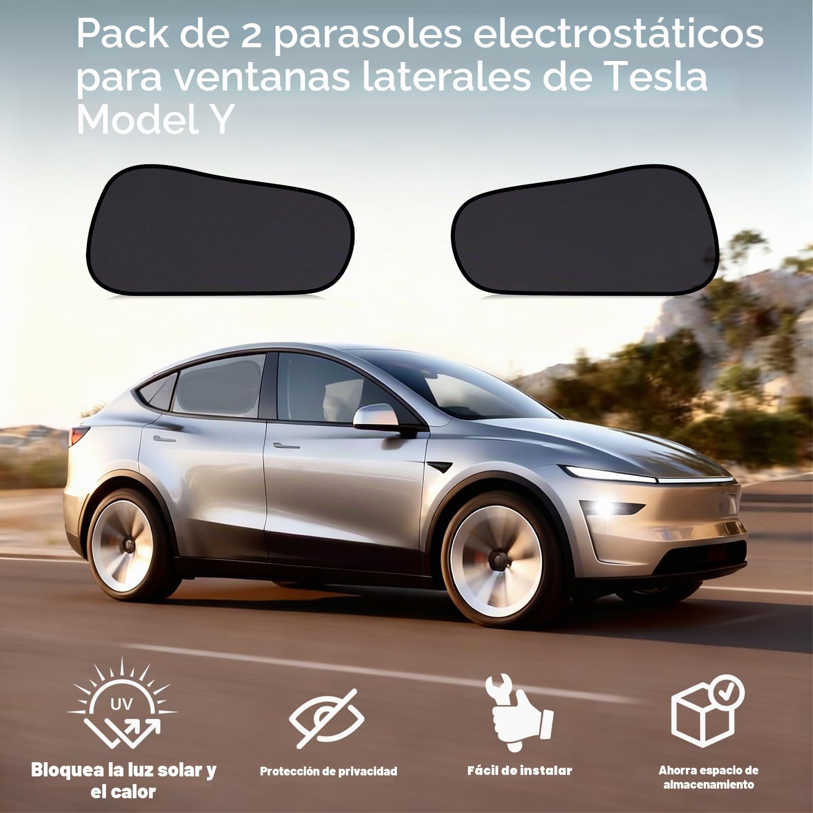 ZATOOTO Juego de 2 Protectores solares para Coche para bebés para Tesla Model Y, Parasol para Coche para niños para la Ventana Lateral Trasera con protección UV, Protector Solar Autoadhesivo para