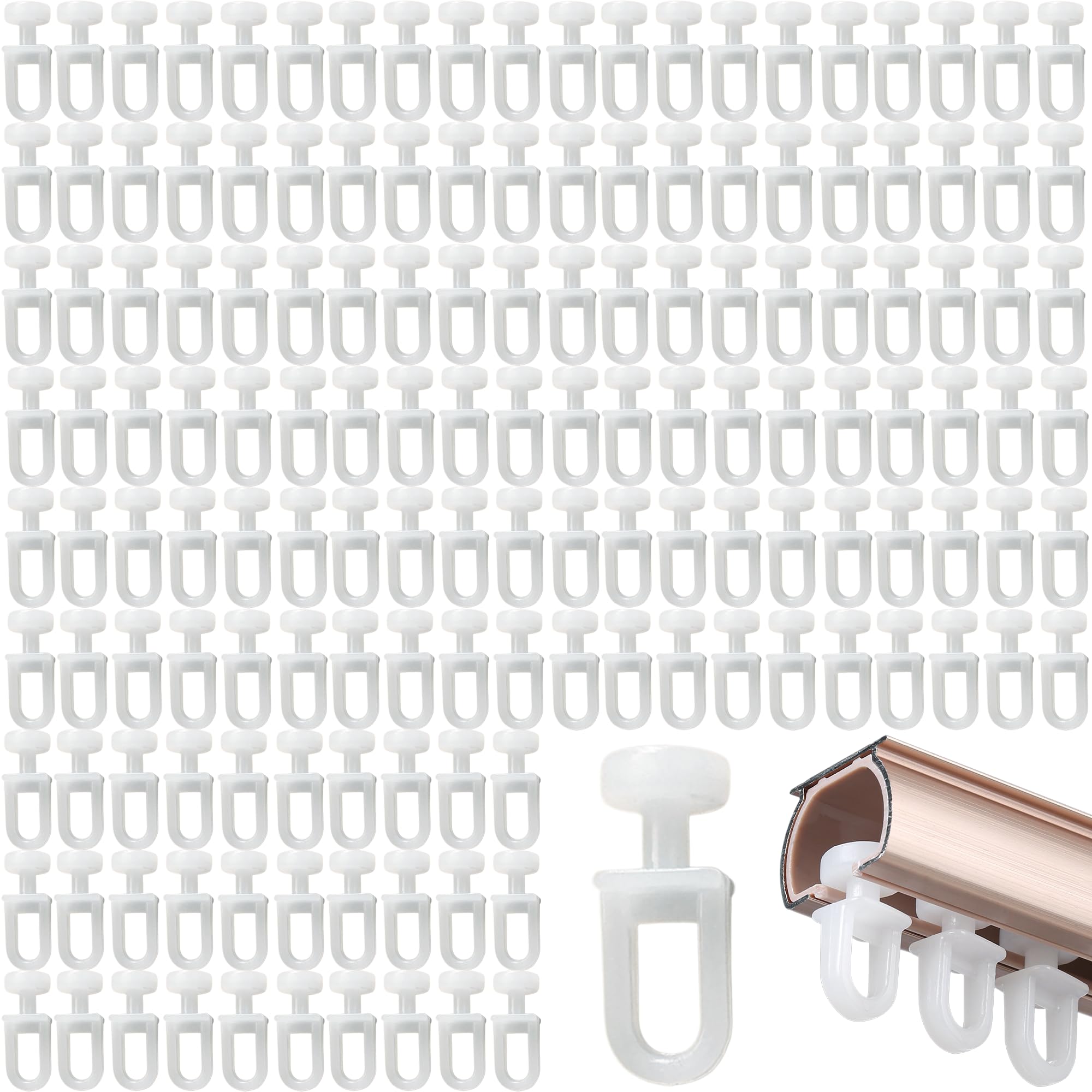 Dwuent White 150Pcs Plastic Curtain Hooks - Durable Glider Hooks For Tracks & Rails In Living Room, Bedroom, Office (9.5X24mm)