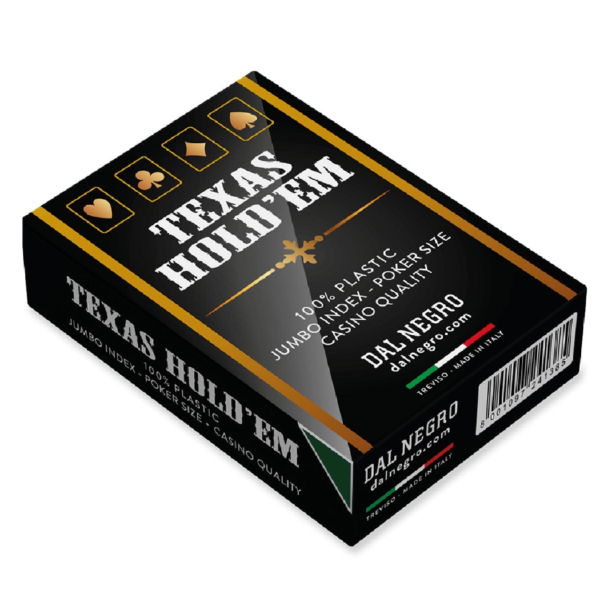 Dal Negro Profesjonalny zestaw kart do pokera Texas Hold'em Casino Quality Plastic i wodoodporny, 1 talia 55 Jumbo Index z Jolly, zielony tył, wyprodukowano we Włoszech