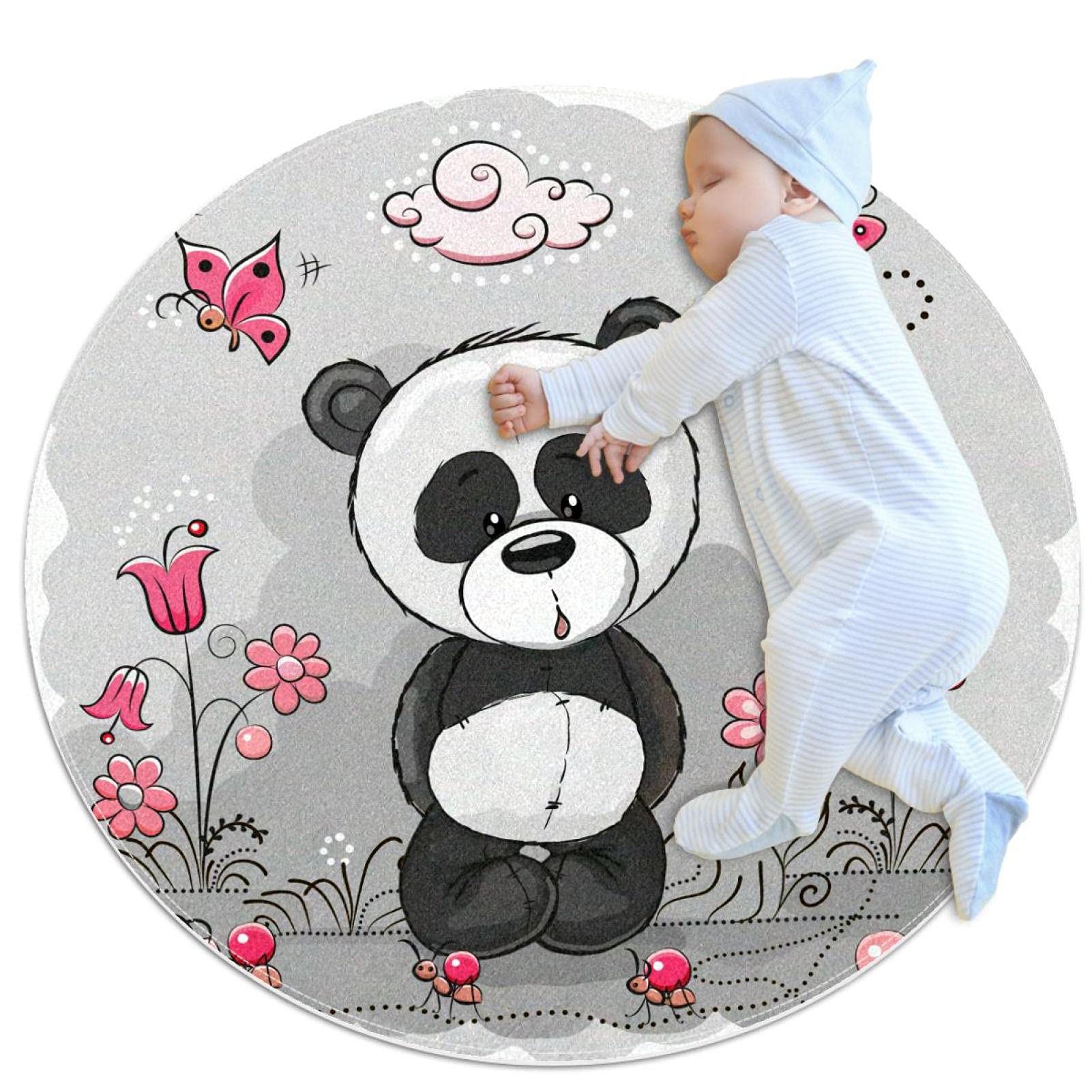 Tapis panda de sol salle de bain déco chambre enfant rond JDEZ 70x70 cm