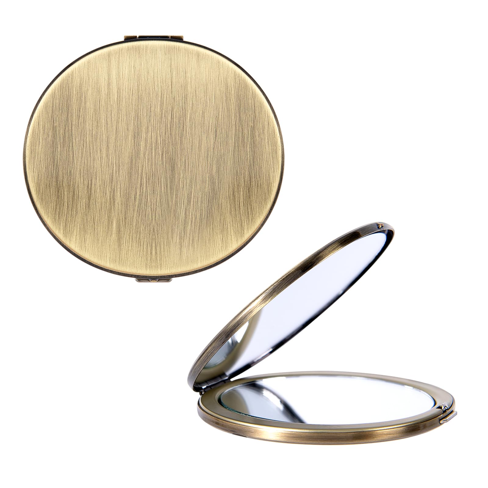 EYIWEITING Ovaler Mini-Metall-Klappspiegel, praktisch, kompakt, schön, robust und langlebig, 1X/2X Lupe. (Oval Bronze)