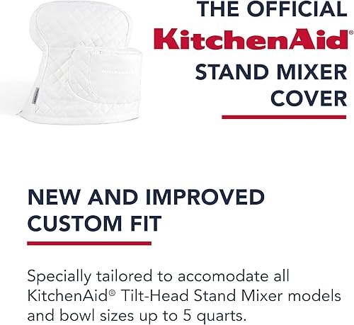 Miniatura 7 de KITCHENAID Fitted Tilt-Head Stand Mixer Cover with Storage Pocket, Quilted 100% Cotton,14.4"x18"x10", White Blanco