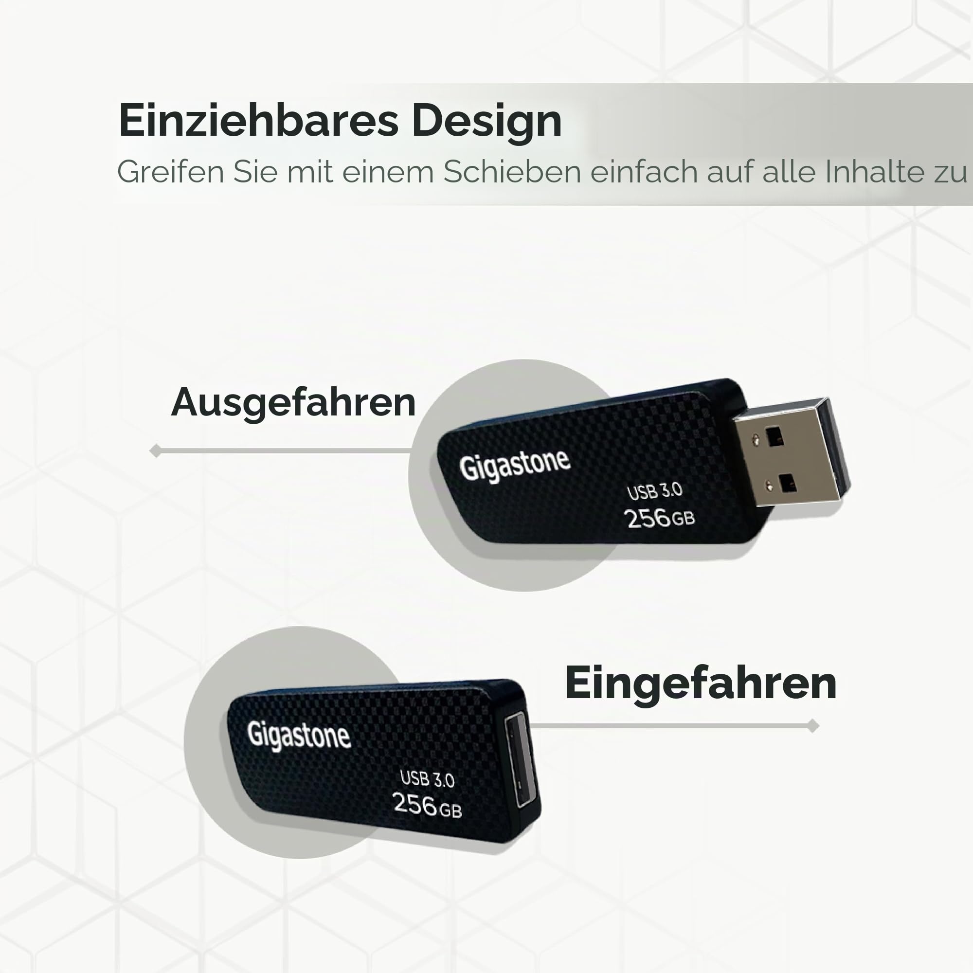 GIGASTONE 256GB Flash-Laufwerk, Z30 USB 3.2 Gen 1, 100MB/s UltraSchnell, Schlüsselring-Öse, Push-Pull, Daten­speicherung, Backup für PC/Mac/TV/Auto, USB 2.0/3.0/3.1 Kompatibel
