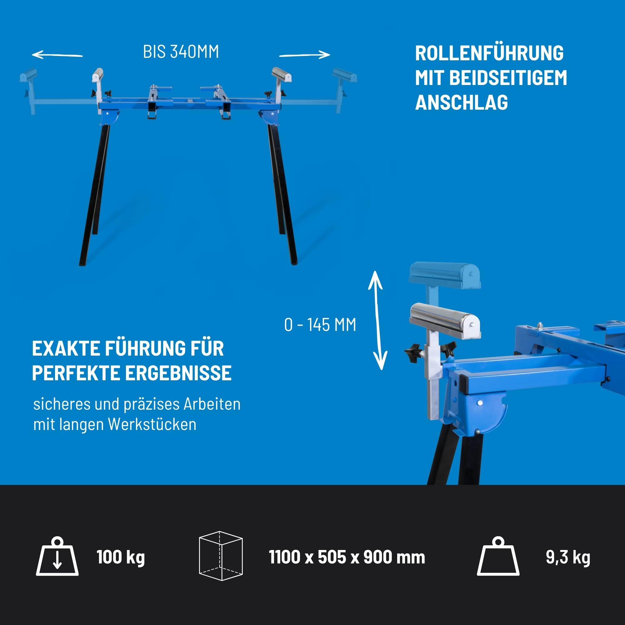 Güde Uni-Maschinen-Gestell GUG 135 (max. Spannweite: 1530 mm, max. Traglast: 100 kg, Auszug Rollenführung: 0-340 mm, Höhenverstellung Rollenführung: 0-145 mm, Rollenführung mit beidseitigem Anschlag)