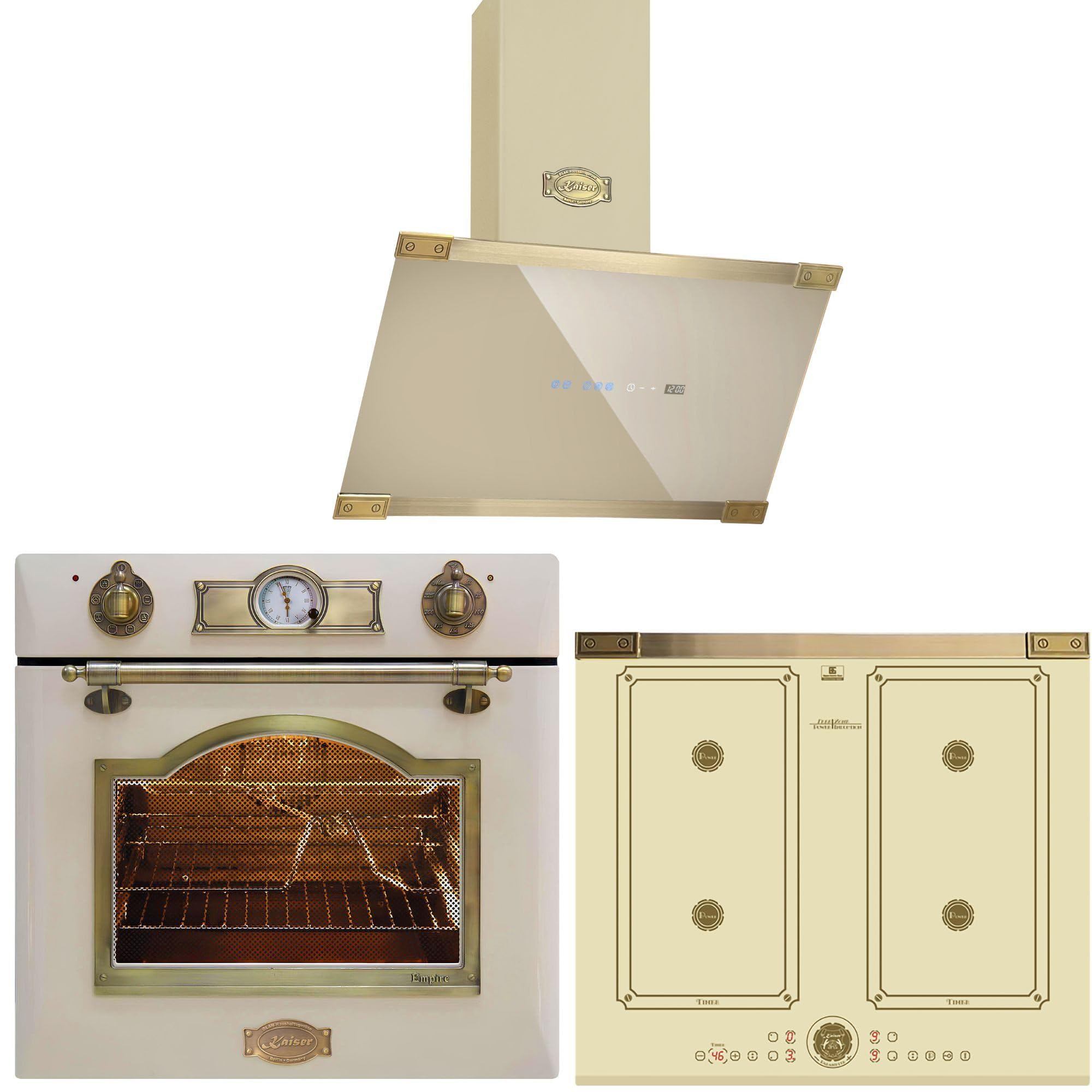 Kaiser Zestaw piekarnika 60 cm Empire ElfEm EH 6355+KCT 6745 FI+AT 6445 • Kuchenka do zabudowy Autark Indukcja • Retro Vintage zestaw kuchenny • piekarnik 67 l • płyta indukcyjna FREE ZONE • okap