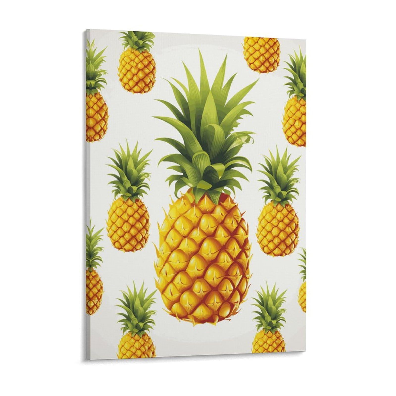 Yellow Pineapple on White Background Illustration Canvas Wall Art for Bedroom 18x24inch Canvas Prints Artwork for Walls Modern Picture Artwork Painting for Living Room Aesthetic Wall Painting