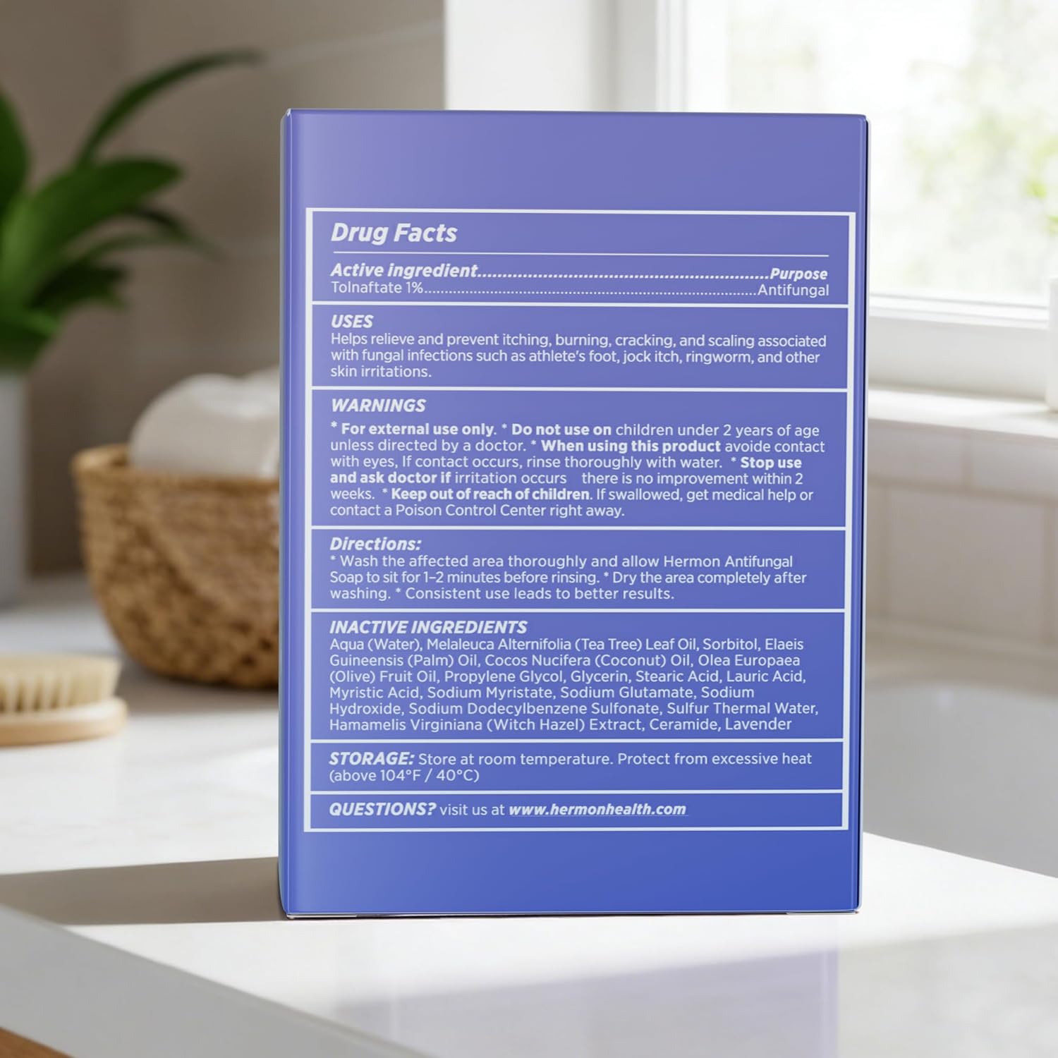 Hermon Antifungal Soap with Tea Tree Oil: Antifungal Treatment Bar Soothing Care & Relief of Itchy for Ringworm, Jock Itch, & Athlete's Foot - Body & Face Wash - Original & Lavender 4Pack